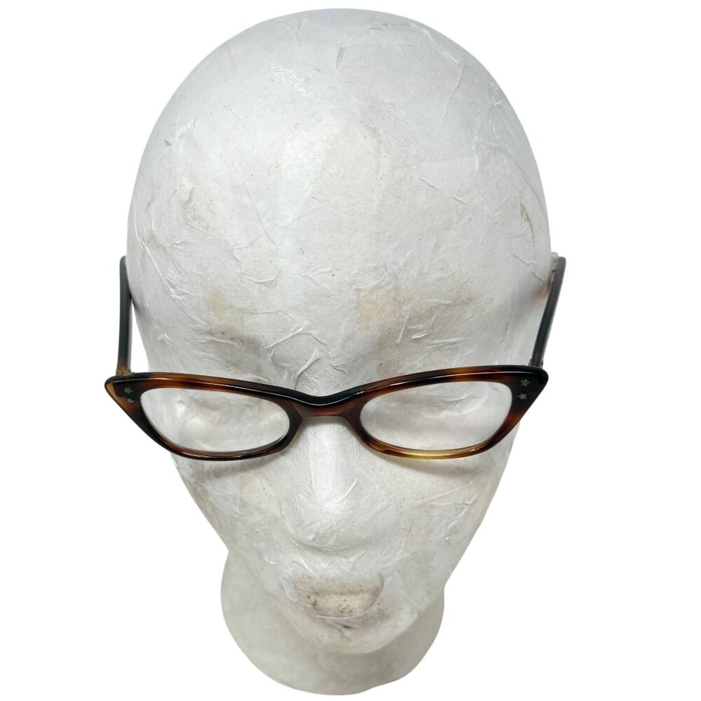 Vintage Womens Cats Eye Glasses +Case Brown Tortoiseshell Plastic Frames Bifocal